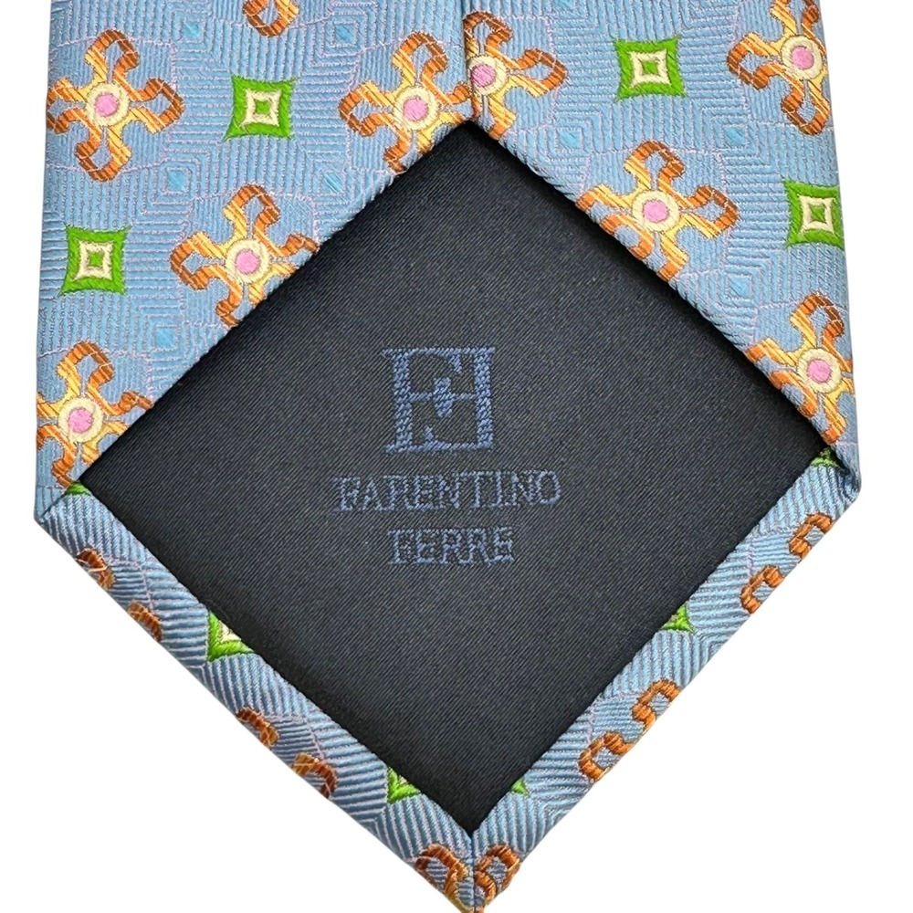 Farentino Ferre Mens 100% Silk Tie Blue Geometric Floral Business Dress Tie NEW - Picture 4 of 5